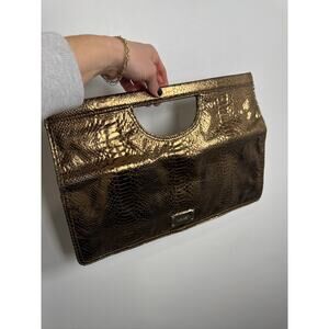 Nine West Y2K Vintage Gold Metallic Snakeskin Faux Leather Foldable Clutch